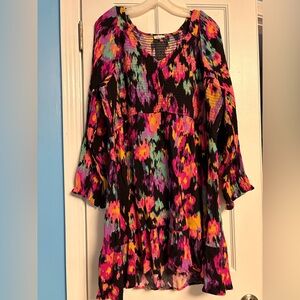 Jodifl Vibrant Multi Abstract Print Long Sleeve Mini Dress 2XL H19